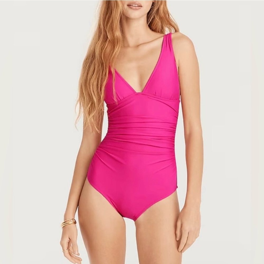NWT J. Crew Ruched V-neck One-piece Radiant Fuschia Pink
